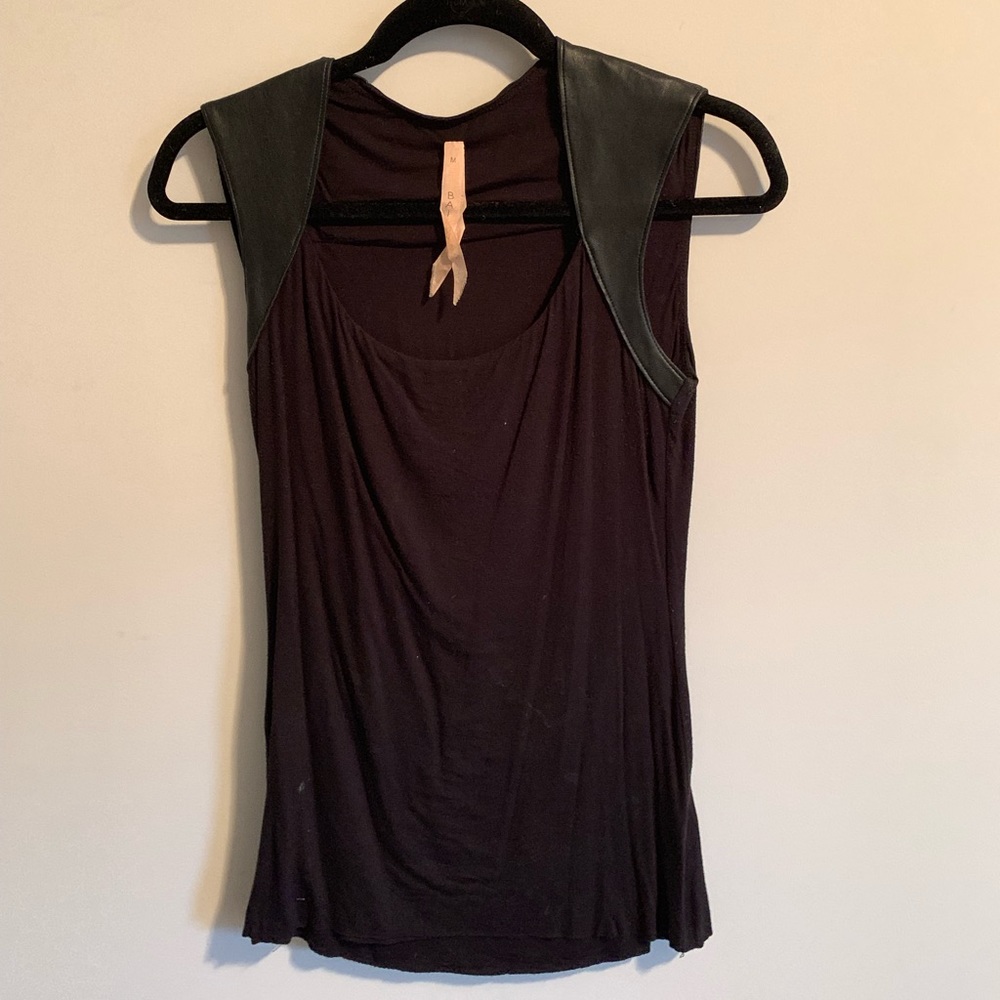 Black tank with leather sleeves